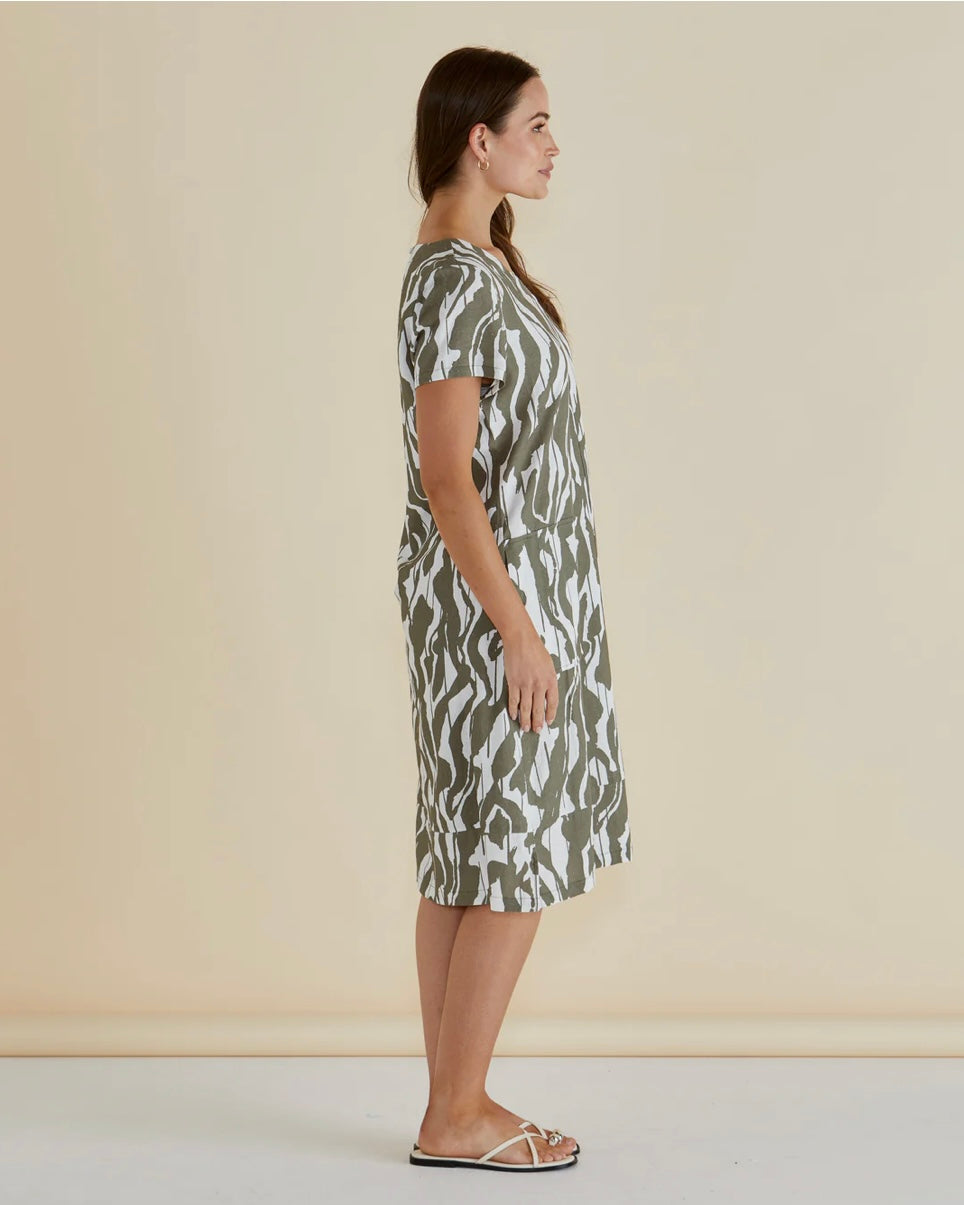 Elwood Dress / Olive Geometric Print