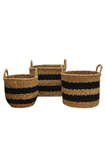 Jute Striped Baskets - Black/Natural