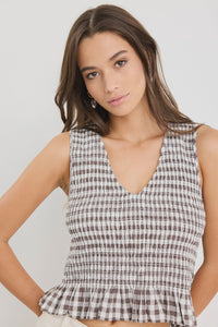 Acceptance Chocolate Gingham Sleeveless Shell Top