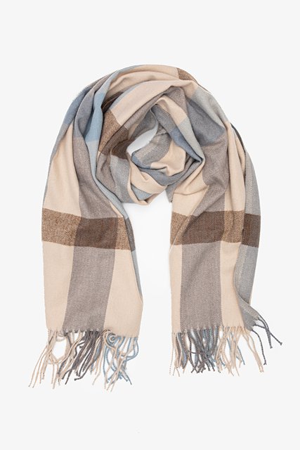 Check Scarf | Taupe/Soft Blues