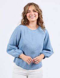 Della Chambray Top - Mid Blue Wash