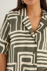 Dispatch Khaki Maze Print Short Sleeved Boxy Shirt