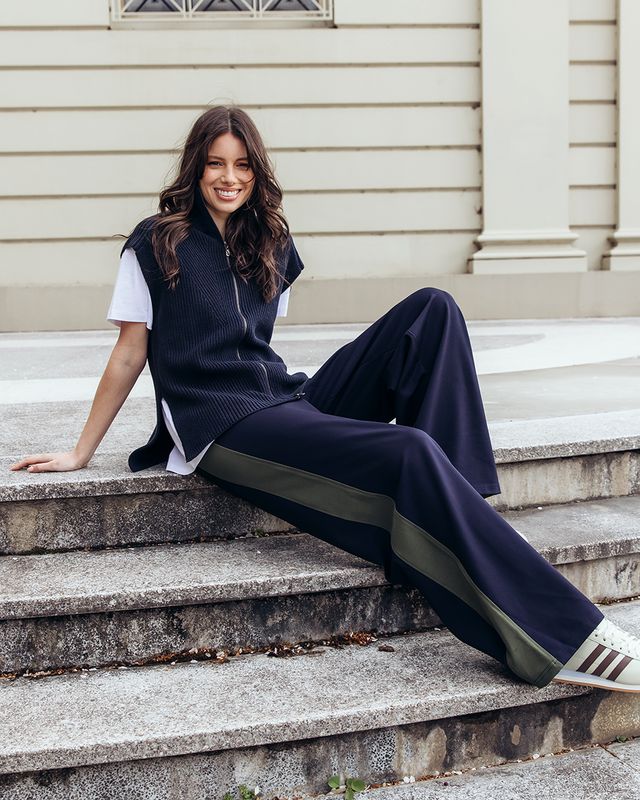 Juno Pant - Navy with Green
