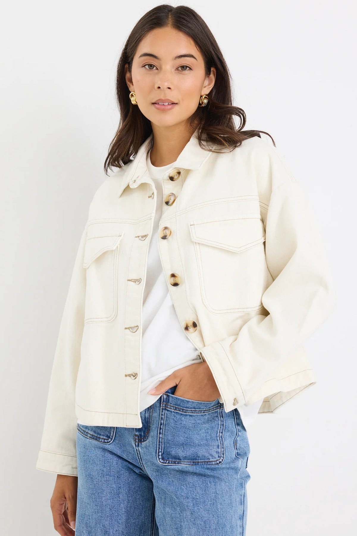 Echo Patch Pocket Denim Jacket - Ecru