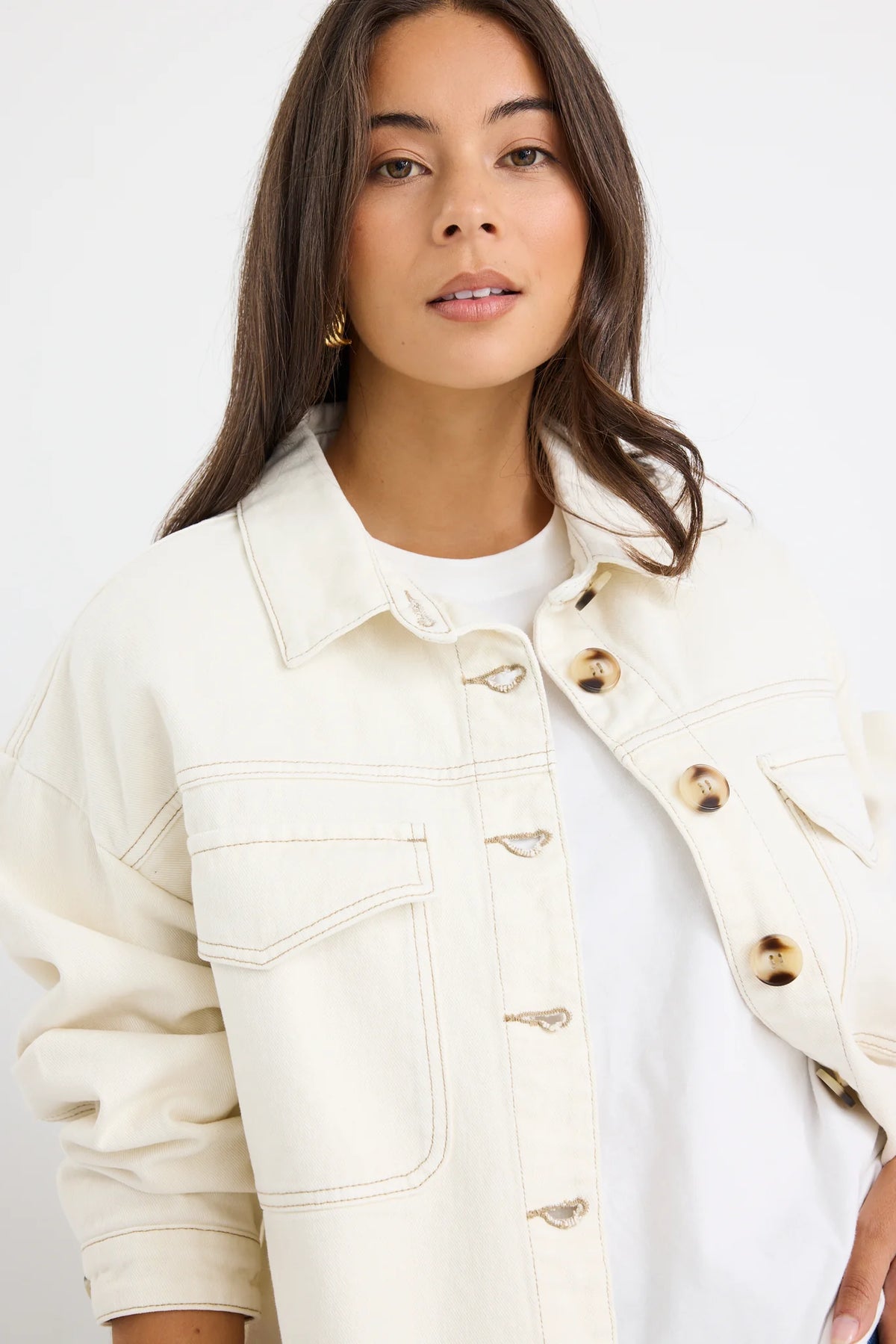 Echo Patch Pocket Denim Jacket - Ecru