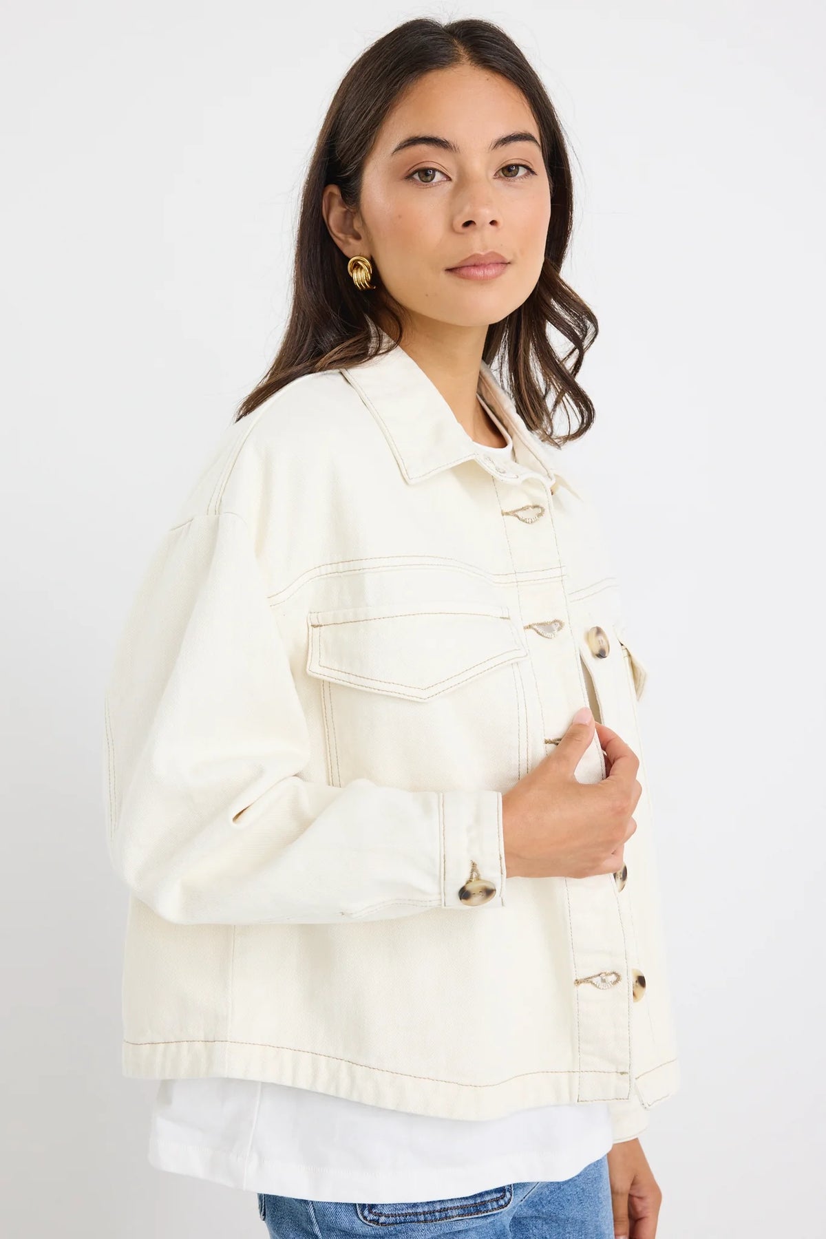 Echo Patch Pocket Denim Jacket - Ecru