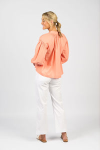 Stitched Collar and Placket Shirt with Balloon Sleeve - Apricot
