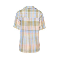 Dropped Shoulder Shirt with Rounded Hem - Blue Check