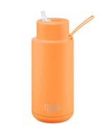 Ceramic Reusable Bottle w Straw - Neon Orange 34oz 1Lt