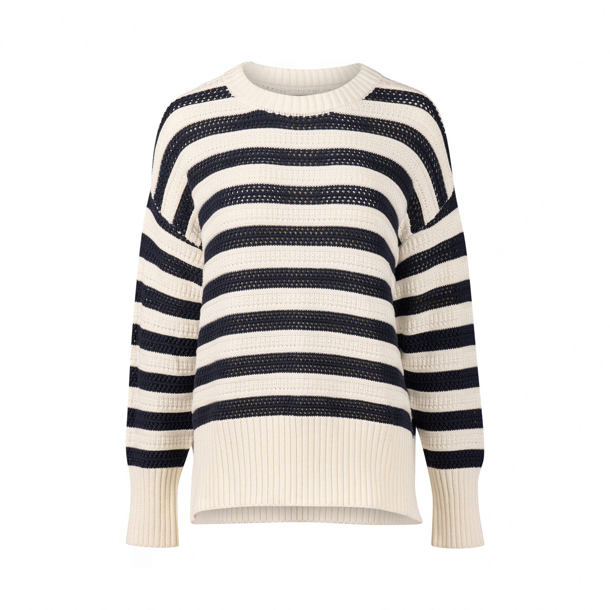 Round Neck Relaxed Jumper - Off White/Ink