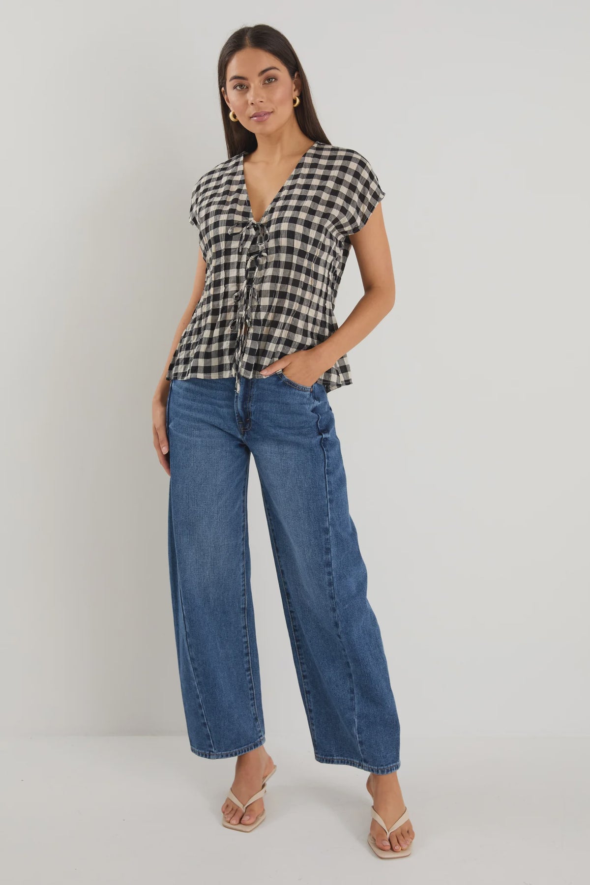 Nouveau Black Gingham Tie Front Vest