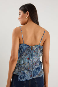Outgoing Blue Scarf Print Frill Front Cami Top