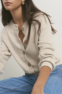 Solar Oat Cotton Fine Knit Crew Cardigan