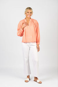 Stitched Collar and Placket Shirt with Balloon Sleeve - Apricot