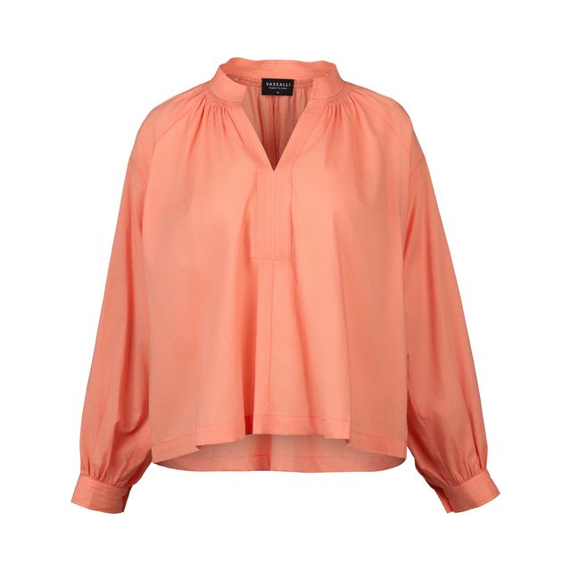 Stitched Collar and Placket Shirt with Balloon Sleeve - Apricot