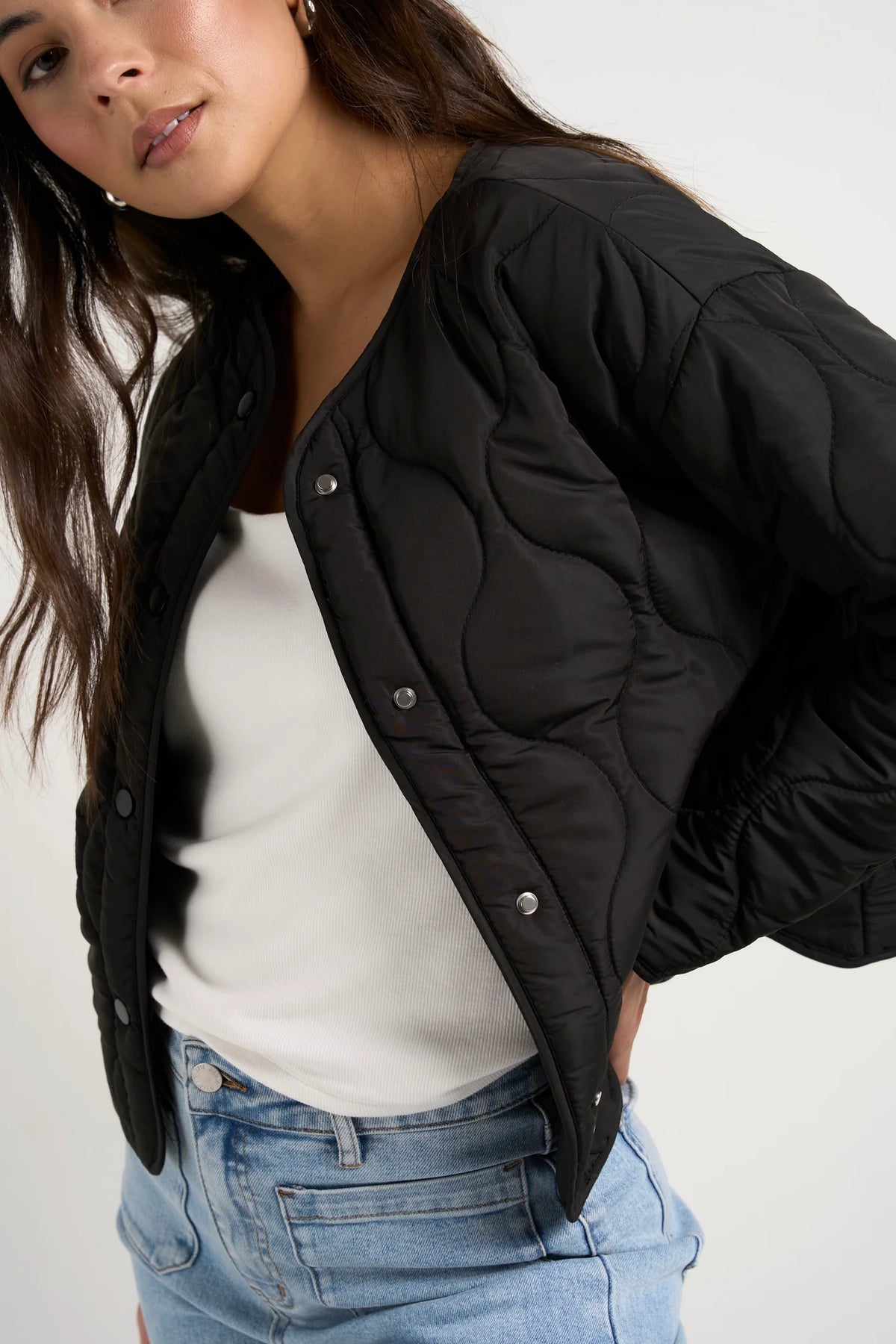 Apex Collarless Puffer Jacket - Black -