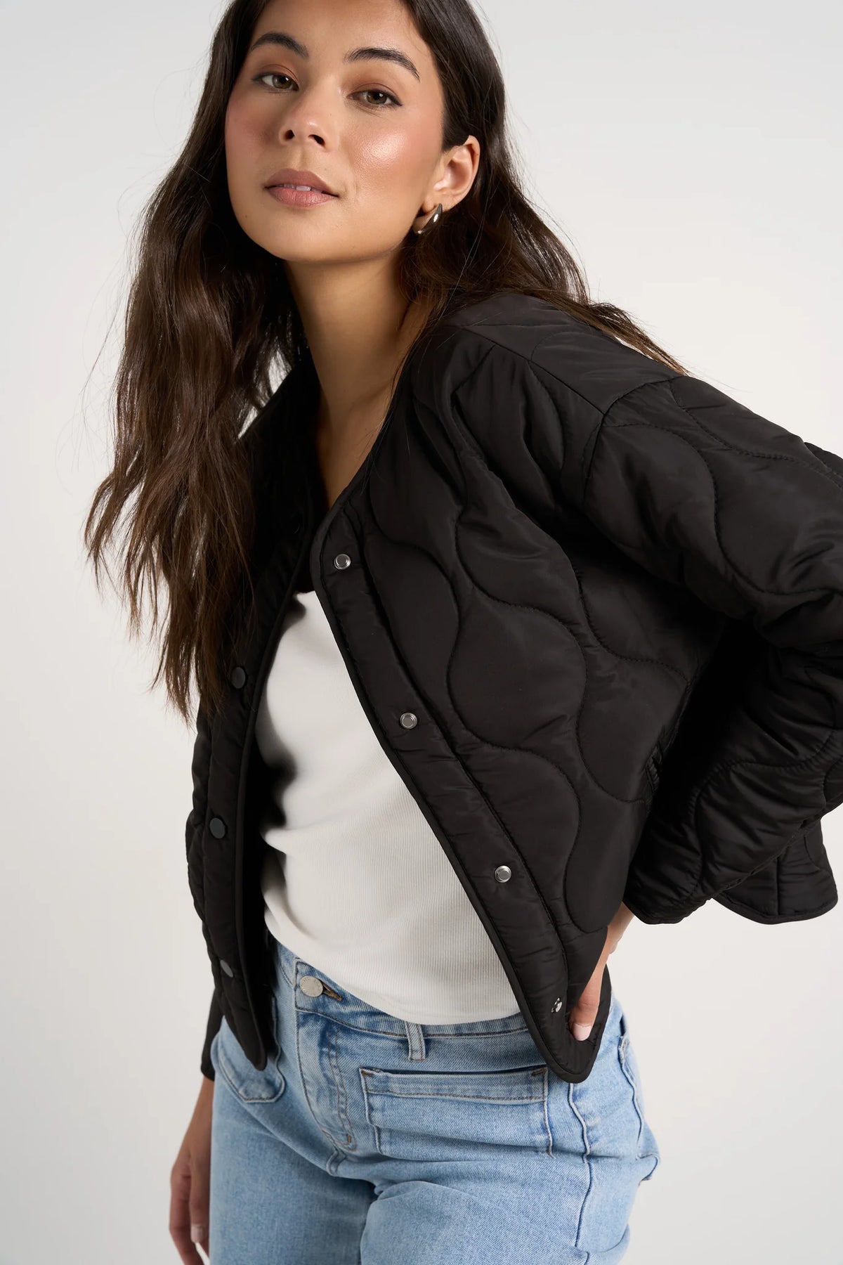 Apex Collarless Puffer Jacket - Black -