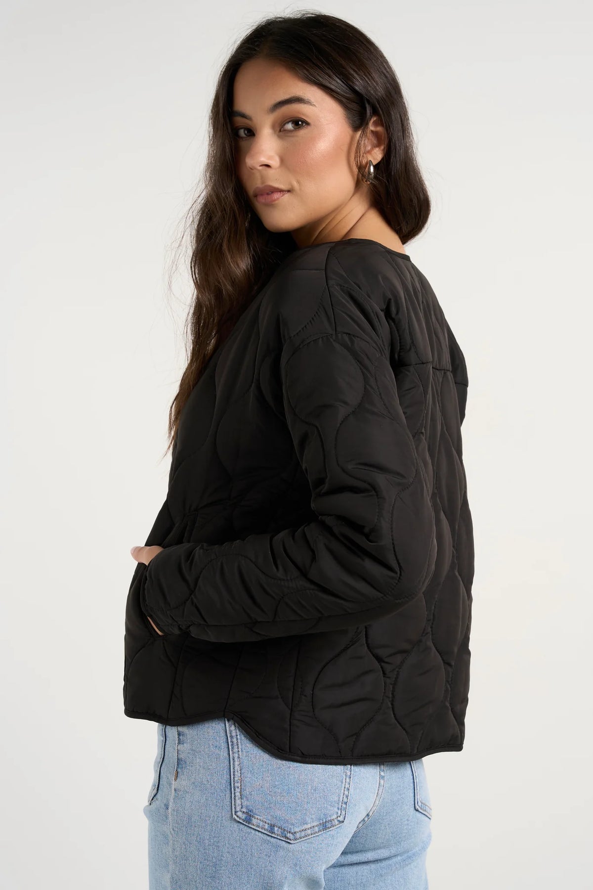 Apex Collarless Puffer Jacket - Black -
