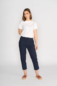 7/8 Length Slim Leg Elastic Waist Pant - Ink