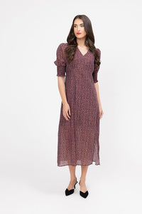 Florence Dress - Merlot Jacquard Stripe