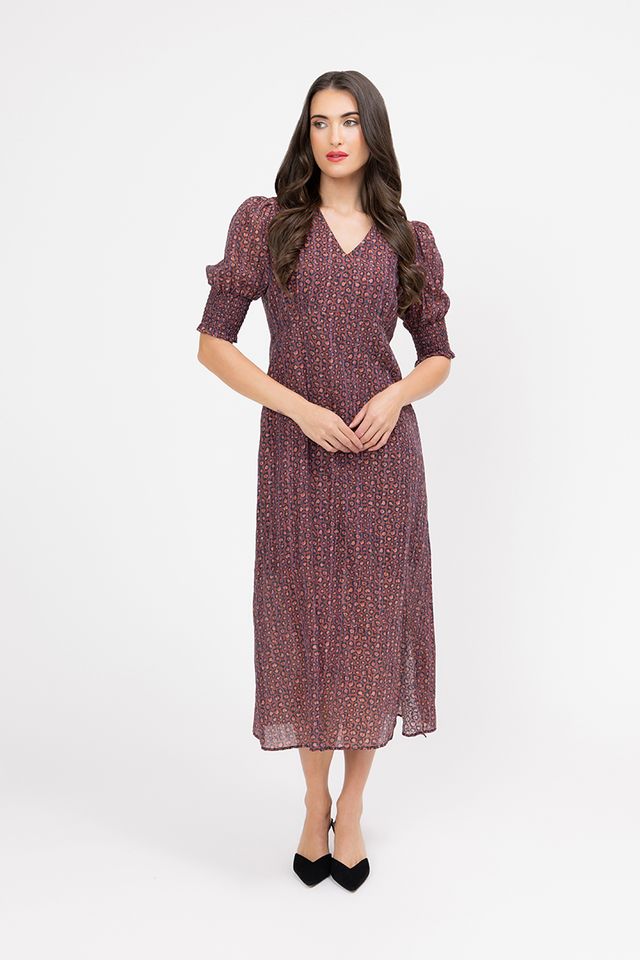 Florence Dress - Merlot Jacquard Stripe
