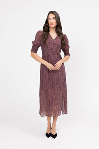 Florence Dress - Merlot Jacquard Stripe
