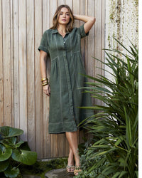 Seam Detail Shirt Dress / Evergreen