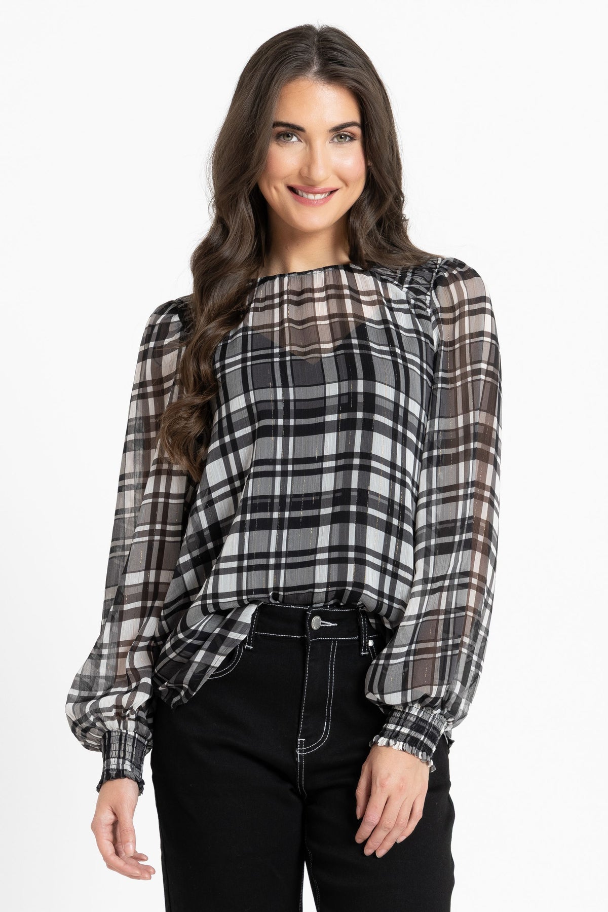 Honey Combe Blouse / Black Lurex Check