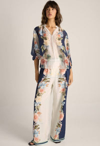 Solara Split Neck Blouse - Navy Print