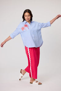 Lexie Embroidered Shirt - Blue Stripe