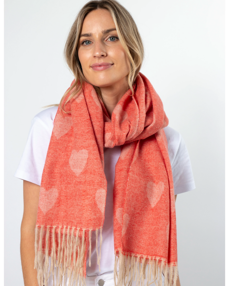 Scarf Coral with Hearts