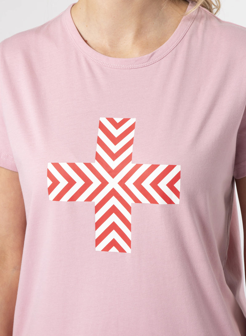 T-Shirt Red Chevron Cross - Blush