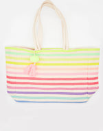 Shopper Bag - Coloured Stripes w/ Pompom & Tassle