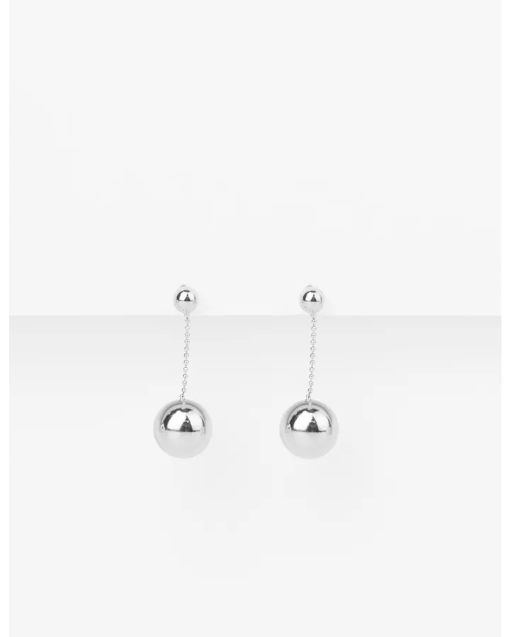 Earrings Silver Chain with Ball Pendant