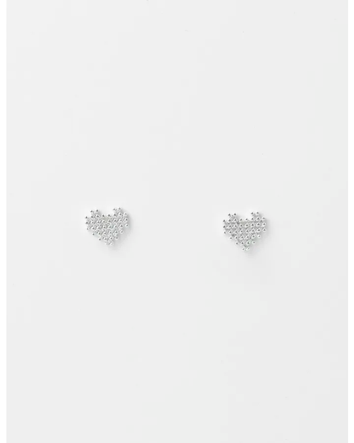 Earrings Silver Heart with Crystals and Silver Studs