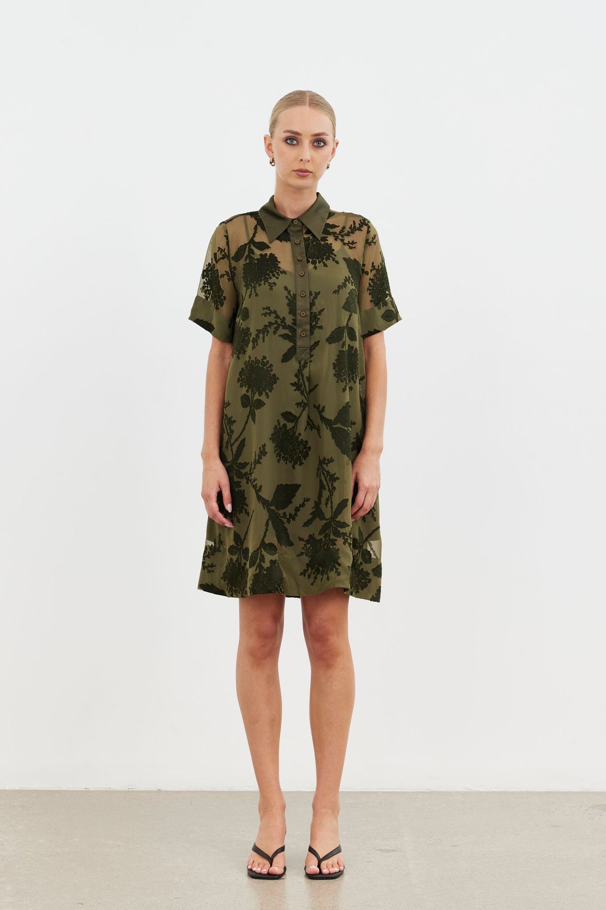 Echo Collar Dress - Olive Blossom