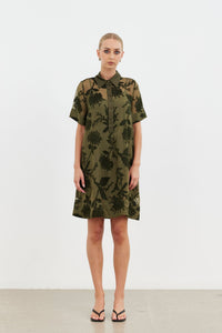 Echo Collar Dress - Olive Blossom