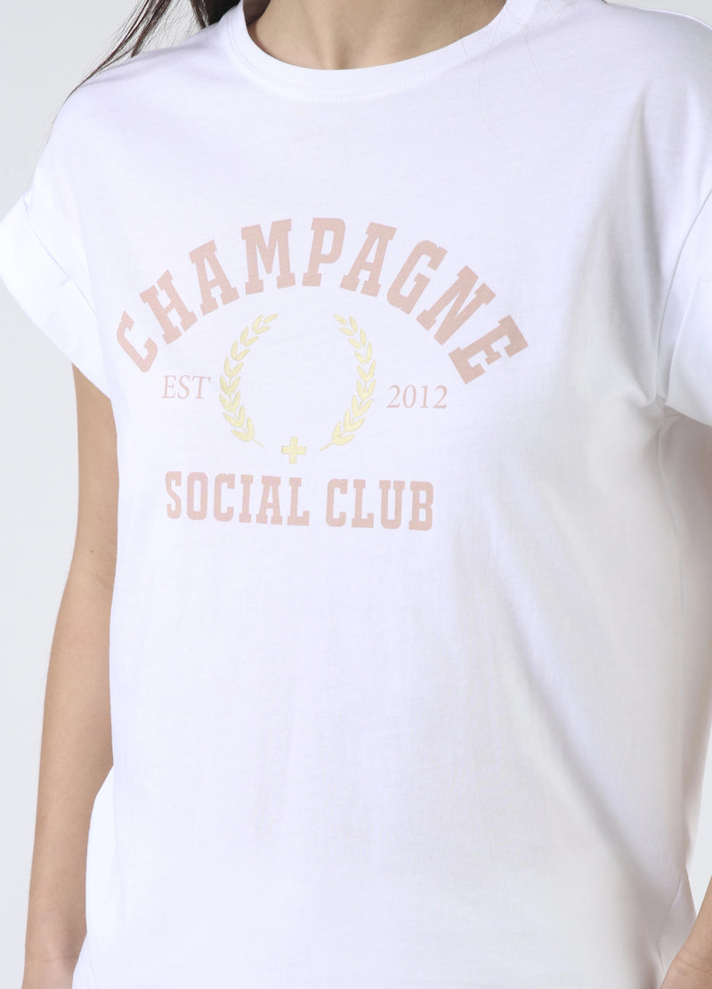 Cuff Sleeve T-Shirt - White Champagne Social Club