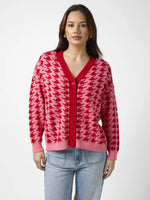 Xanthe Cardigan - Houndstooth Red/Candy