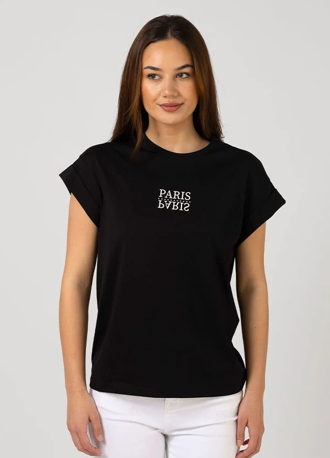 Cuff Sleeve TShirt - Black Paris