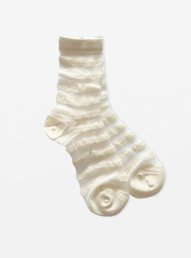 Socks - White Crochet Stripes