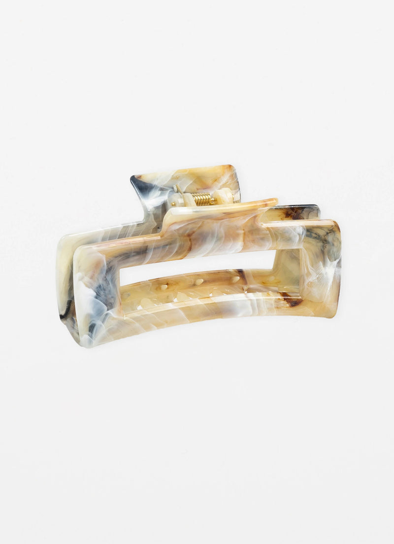 Oblong Hair Claw - Marble Cream