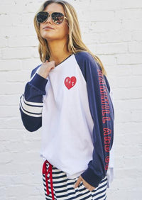Retro Heart L/L Tee - White/Navy - Preorder