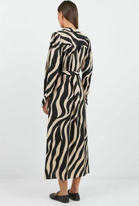 Cyprus Black Cream Safari LS Shirt Midi Dress