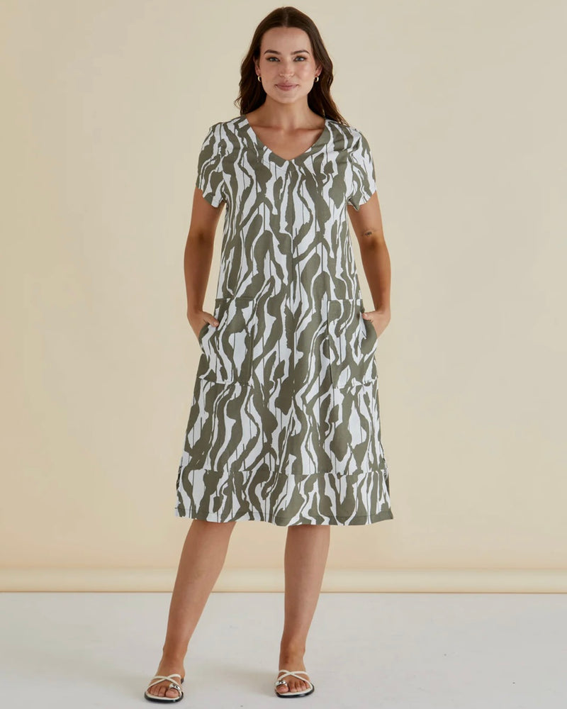 Elwood Dress / Olive Geometric Print