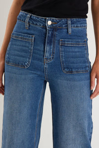Zoey PETITE High Rise Wide Leg Pocket Jean - Marine Blue