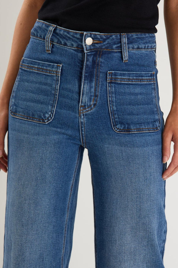 Zoey PETITE High Rise Wide Leg Pocket Jean - Marine Blue