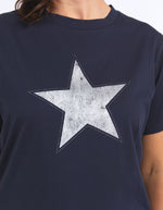 Sparkle Star Tee - Navy with Silver Foil Print