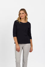 Boat Neck 3/4 Sleeve Top - Ink