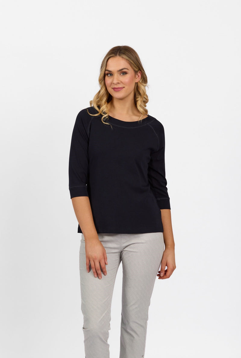 Boat Neck 3/4 Sleeve Top - Ink